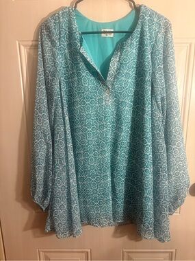 Show Me Your MuMu Teal & White Patterned Tunic Mini Dress Party Flowy